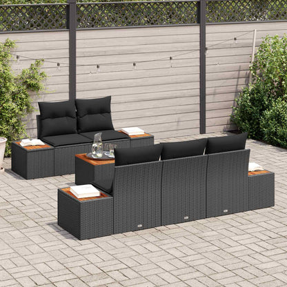 Set Divano da Giardino con archiviazione 6 pcs Nero Poly Rattan | homemem39