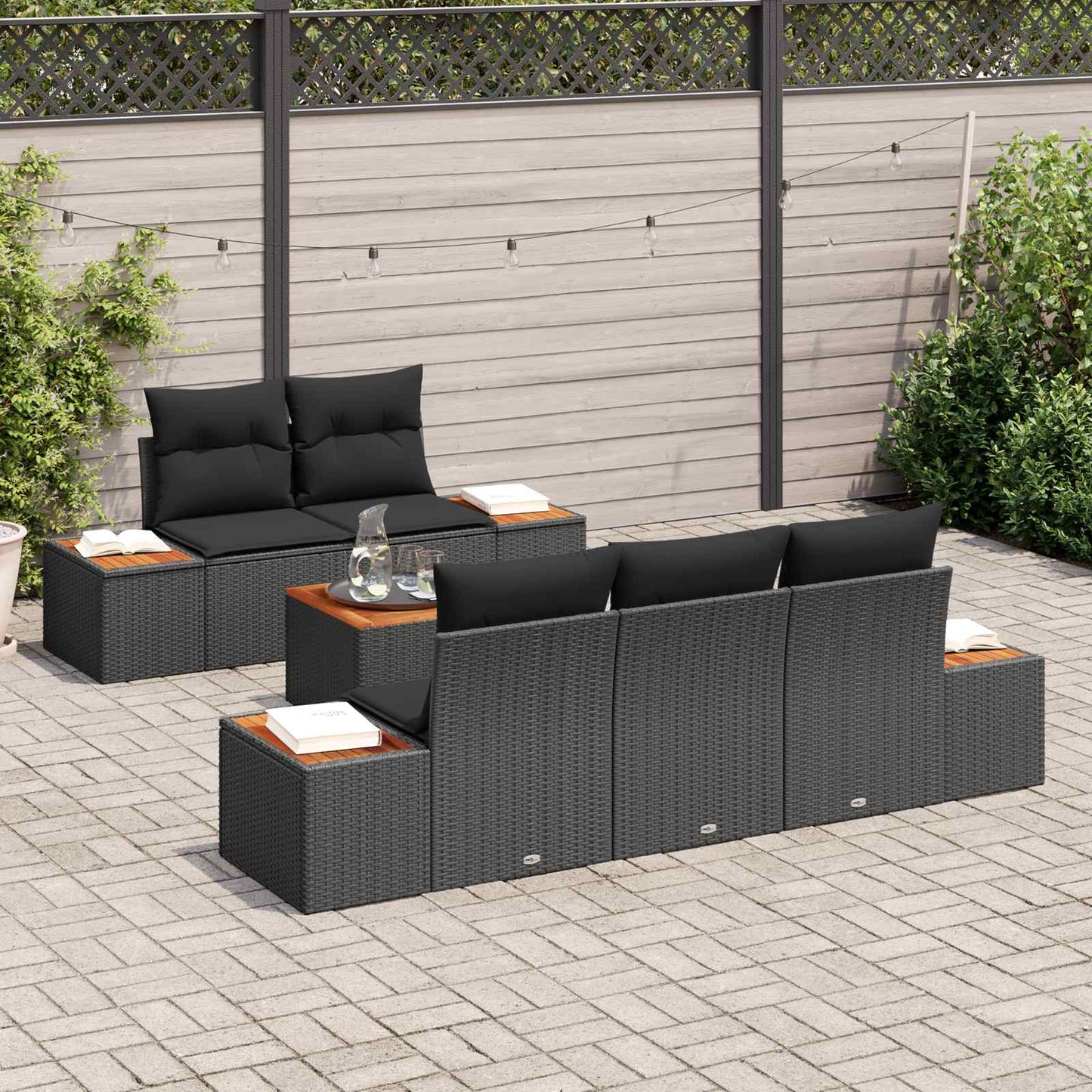 Set Divano da Giardino con archiviazione 6 pcs Nero Poly Rattan