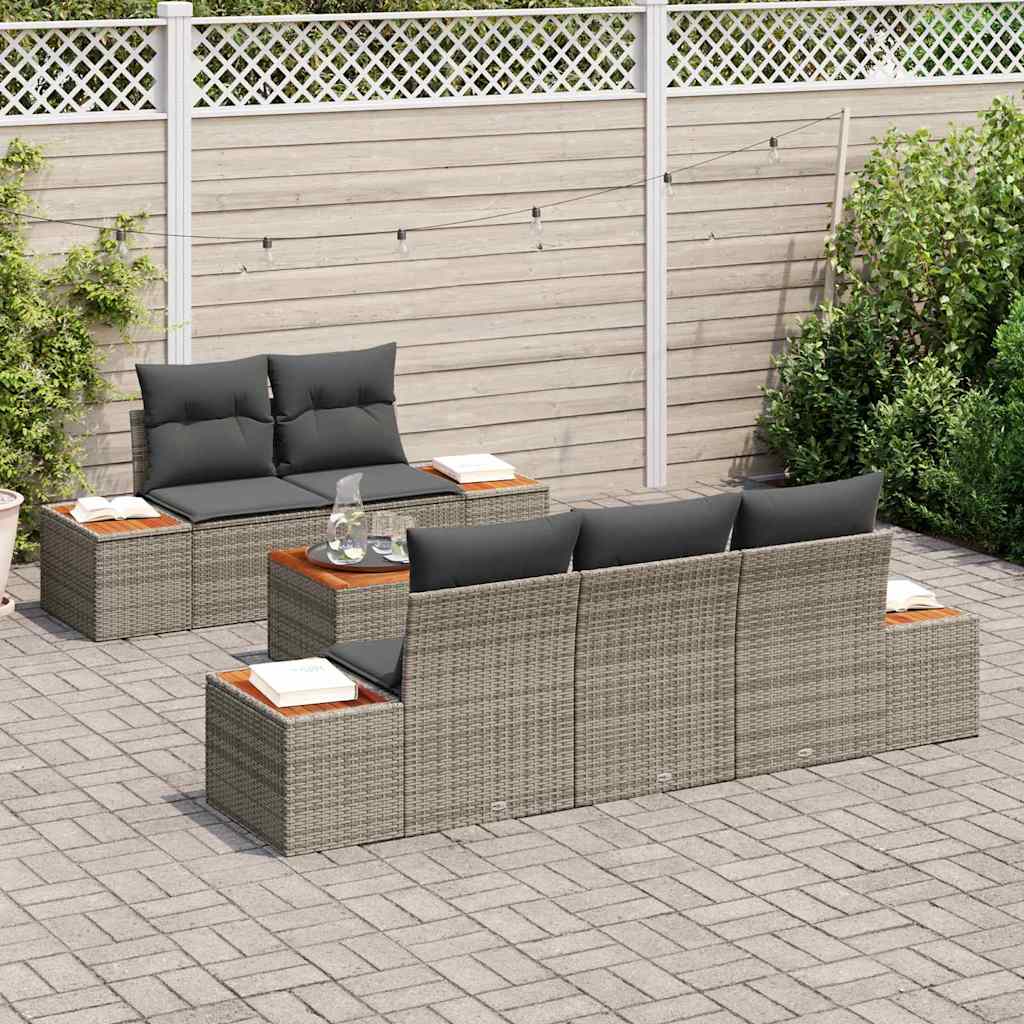 Set Divano da Giardino con cuscino 6 pcs Grigio Poly Rattan - homemem39