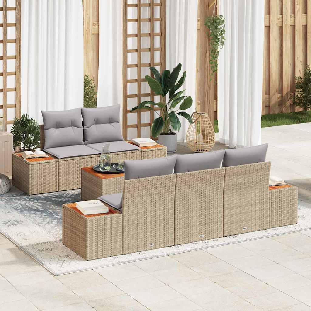 Set Divano da Giardino con cuscino 6 pcs Beige Poly Rattan - homemem39