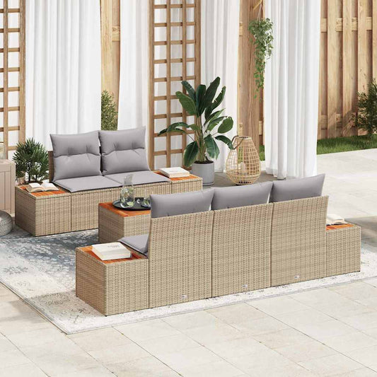 Set Divano da Giardino con cuscino 6 pcs Beige Poly Rattan - homemem39