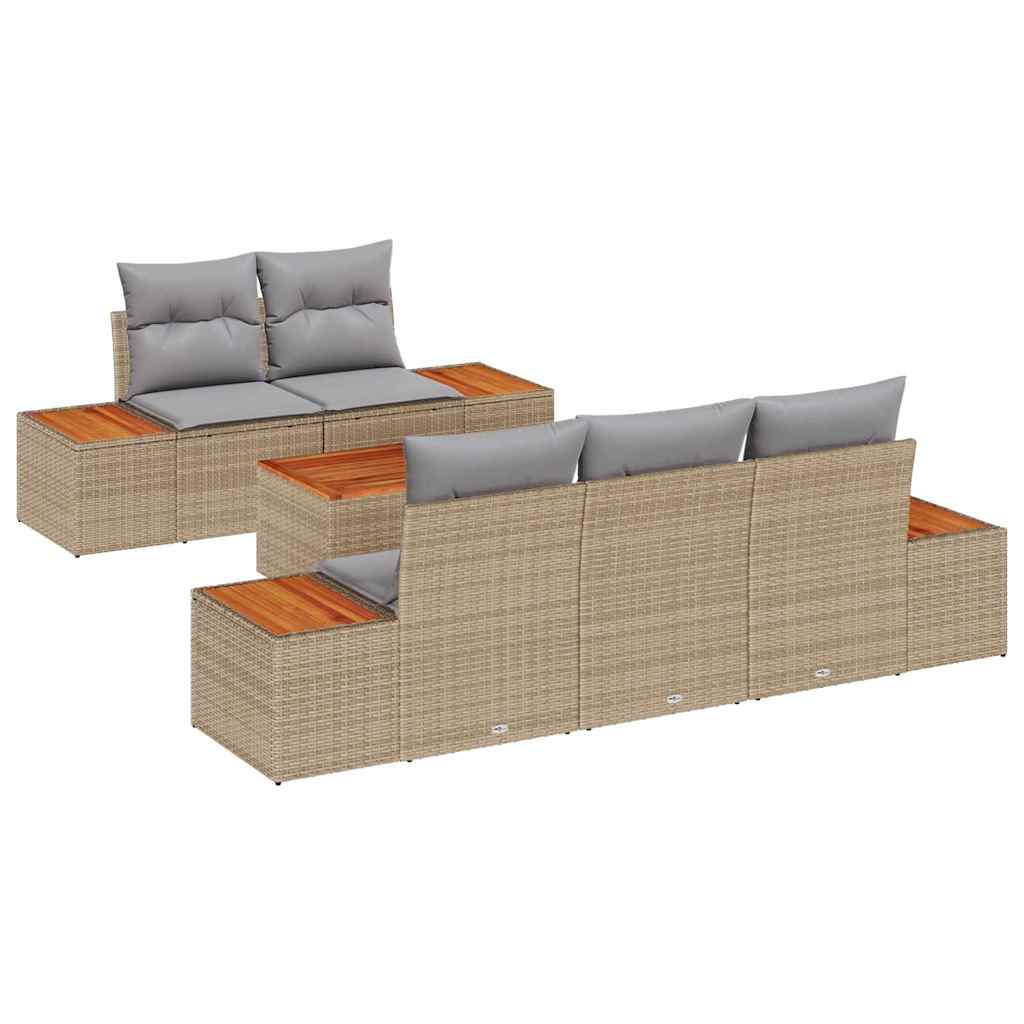 Set Divano da Giardino con cuscino 6 pcs Beige Poly Rattan | homemem39