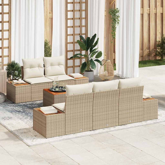 Set Divano da Giardino con cuscino 6 pcs Beige Poly Rattan - homemem39
