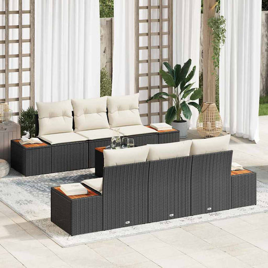Set Divano da Giardino con cuscino 7 pcs Nero Poly Rattan - homemem39
