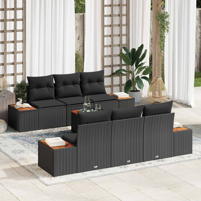 Set Divano da Giardino con cuscino 7 pcs Nero Poly Rattan | homemem39