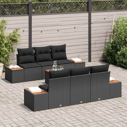 Set Divano da Giardino con cuscino 7 pcs Nero Poly Rattan | homemem39