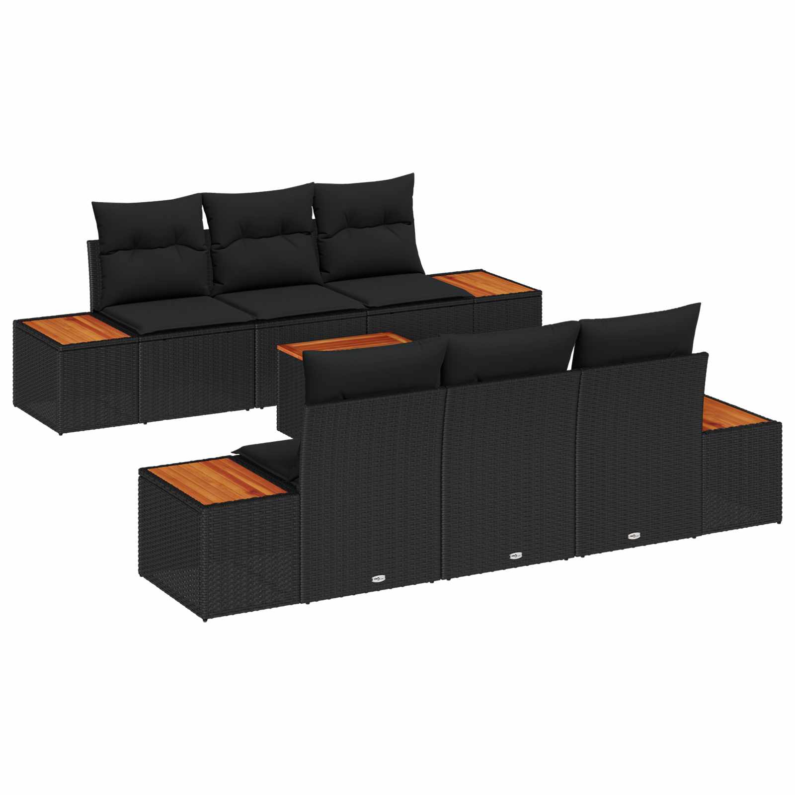 Set Divano da Giardino con cuscino 7 pcs Nero Poly Rattan | homemem39