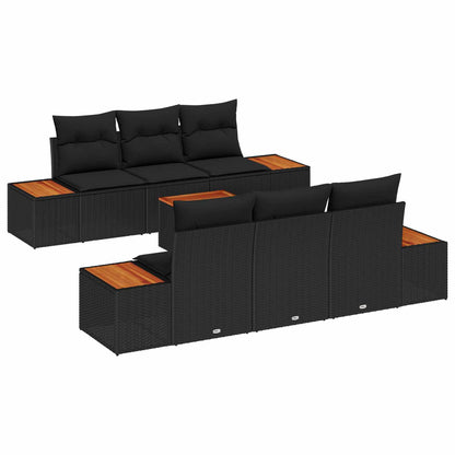 Set Divano da Giardino con cuscino 7 pcs Nero Poly Rattan | homemem39