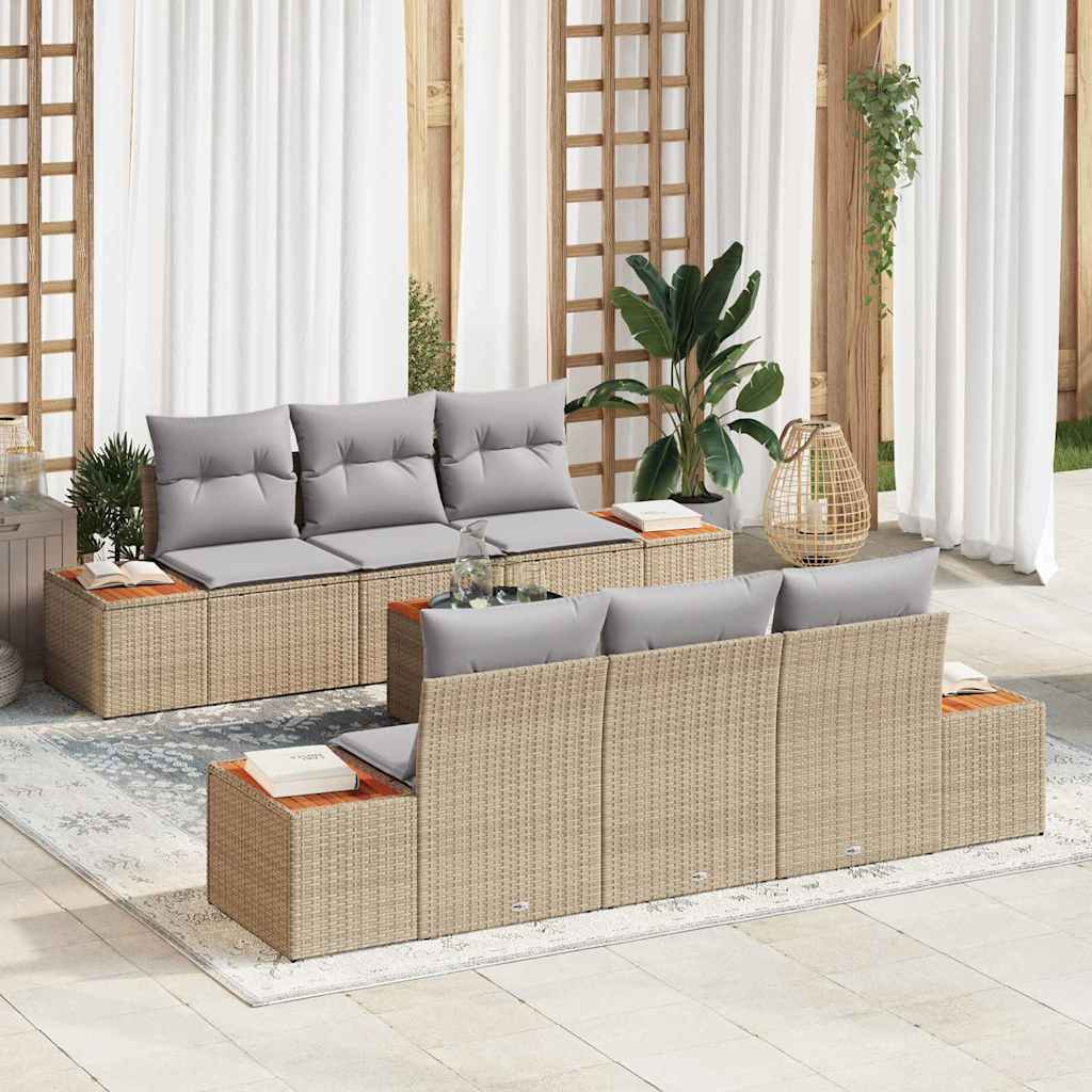 Set Divano da Giardino con cuscino 7 pcs Beige Poly Rattan - homemem39