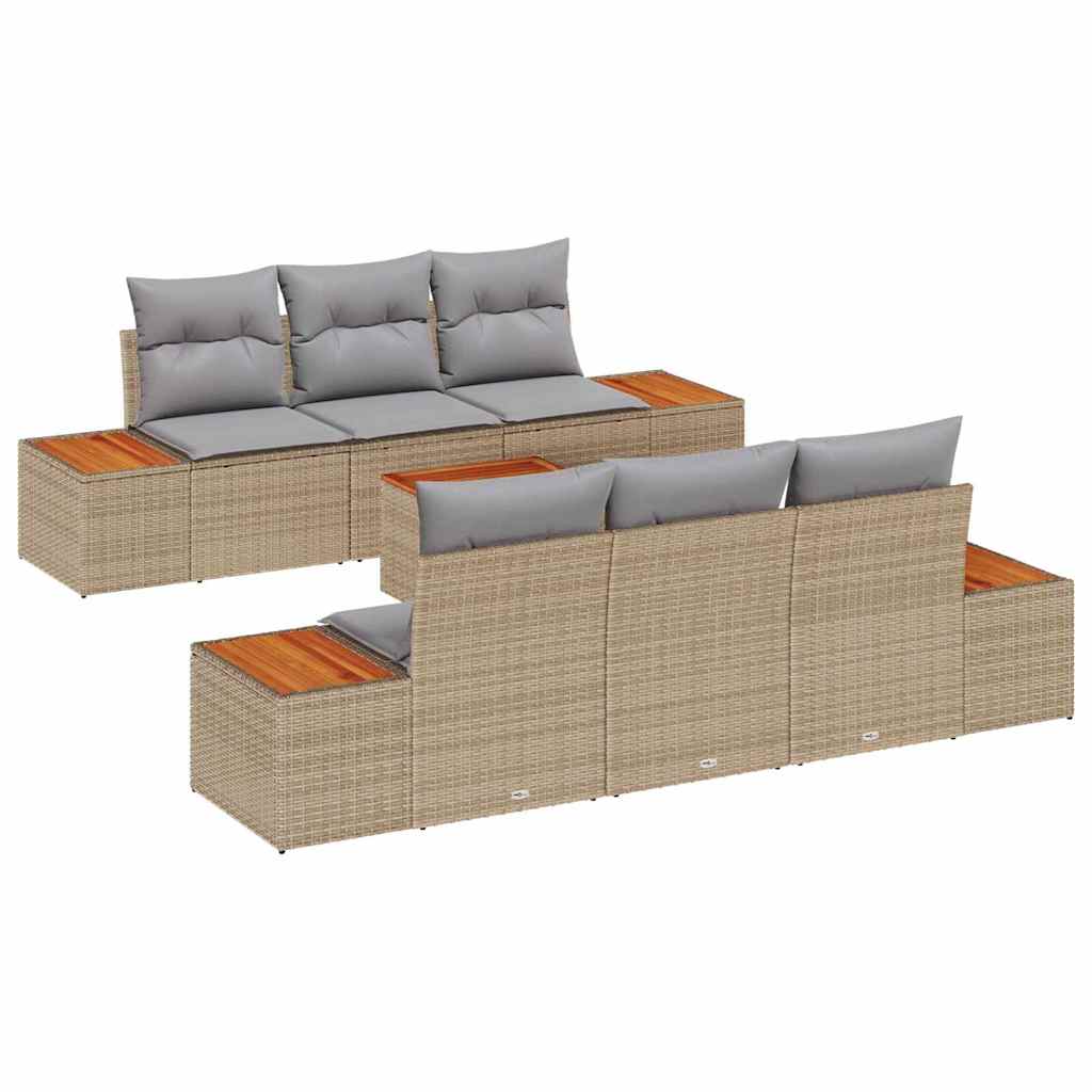 Set Divano da Giardino con cuscino 7 pcs Beige Poly Rattan - homemem39