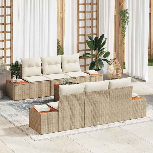 Set Divano da Giardino con cuscino 7 pcs Beige Poly Rattan - homemem39