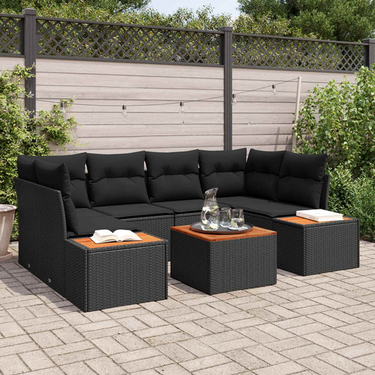 Set Divano da Giardino con cuscino 6 pcs Nero Poly Rattan | homemem39