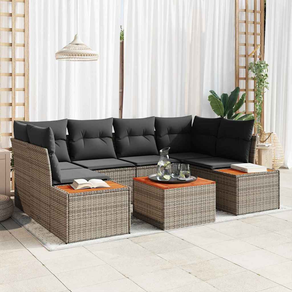 Set Divano da Giardino 7 pcs Grigio Poly Rattan