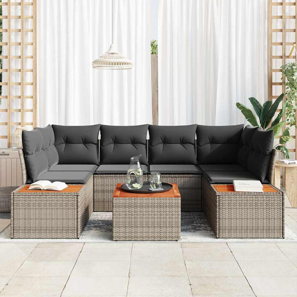 Set Divano da Giardino 7 pcs Grigio Poly Rattan