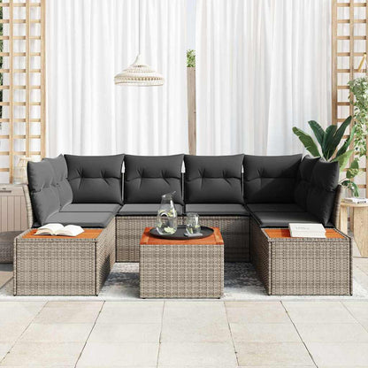 Set Divano da Giardino 7 pcs Grigio Poly Rattan