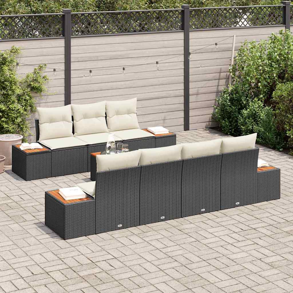 Set Divano da Giardino con cuscino 8 pcs Nero Poly Rattan - homemem39