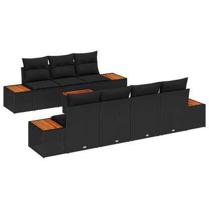 Set Divano da Giardino con cuscino 8 pcs Nero Poly Rattan | homemem39