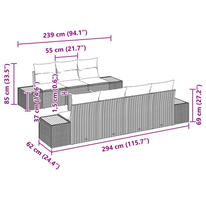 Set Divano da Giardino con cuscino 8 pcs Nero Poly Rattan