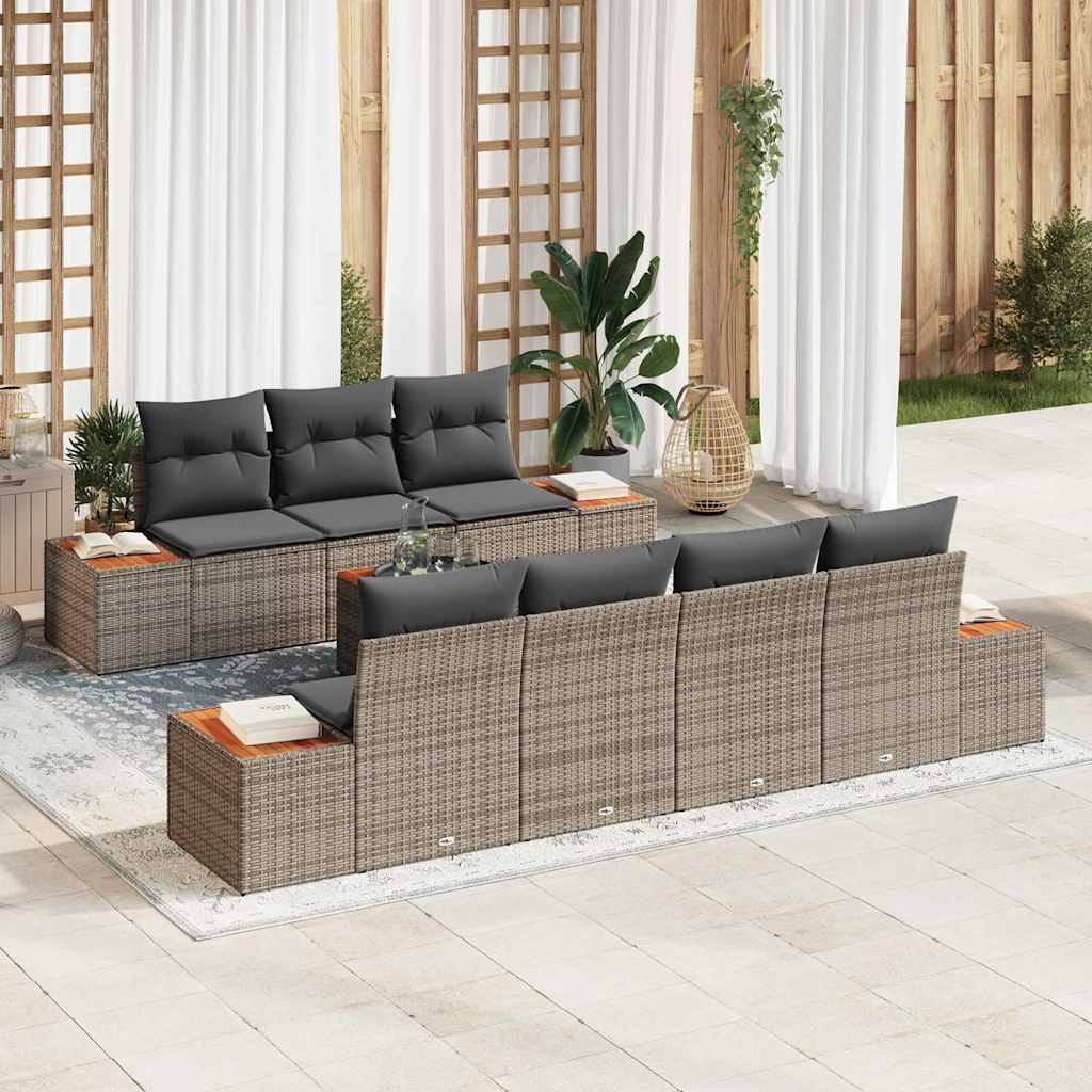Set Divano da Giardino con cuscino 8 pcs Grigio Poly Rattan | homemem39