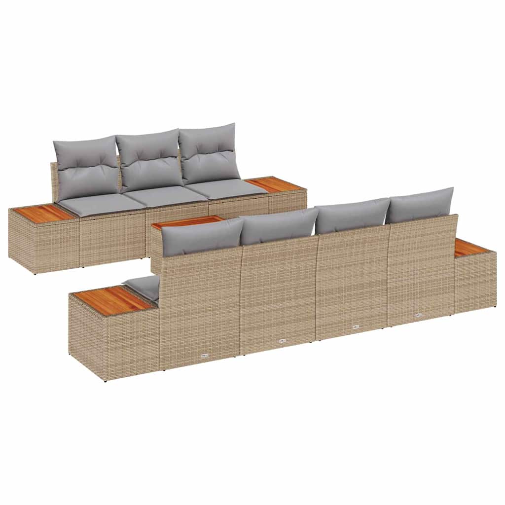 Set Divano da Giardino con cuscino 8 pcs Beige Poly Rattan - homemem39