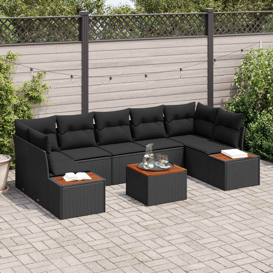 Set Divano da Giardino con cuscino 8 pcs Nero Poly Rattan | homemem39