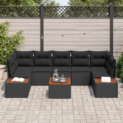 Set Divano da Giardino con cuscino 8 pcs Nero Poly Rattan