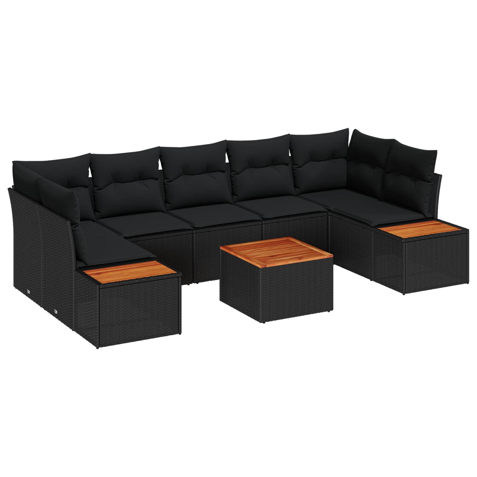 Set Divano da Giardino con cuscino 8 pcs Nero Poly Rattan | homemem39