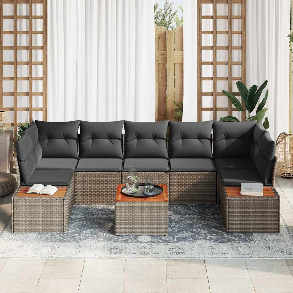 Set Divano da Giardino con cuscino 8 pcs Grigio Poly Rattan | homemem39