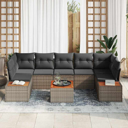 Set Divano da Giardino con cuscino 8 pcs Grigio Poly Rattan | homemem39