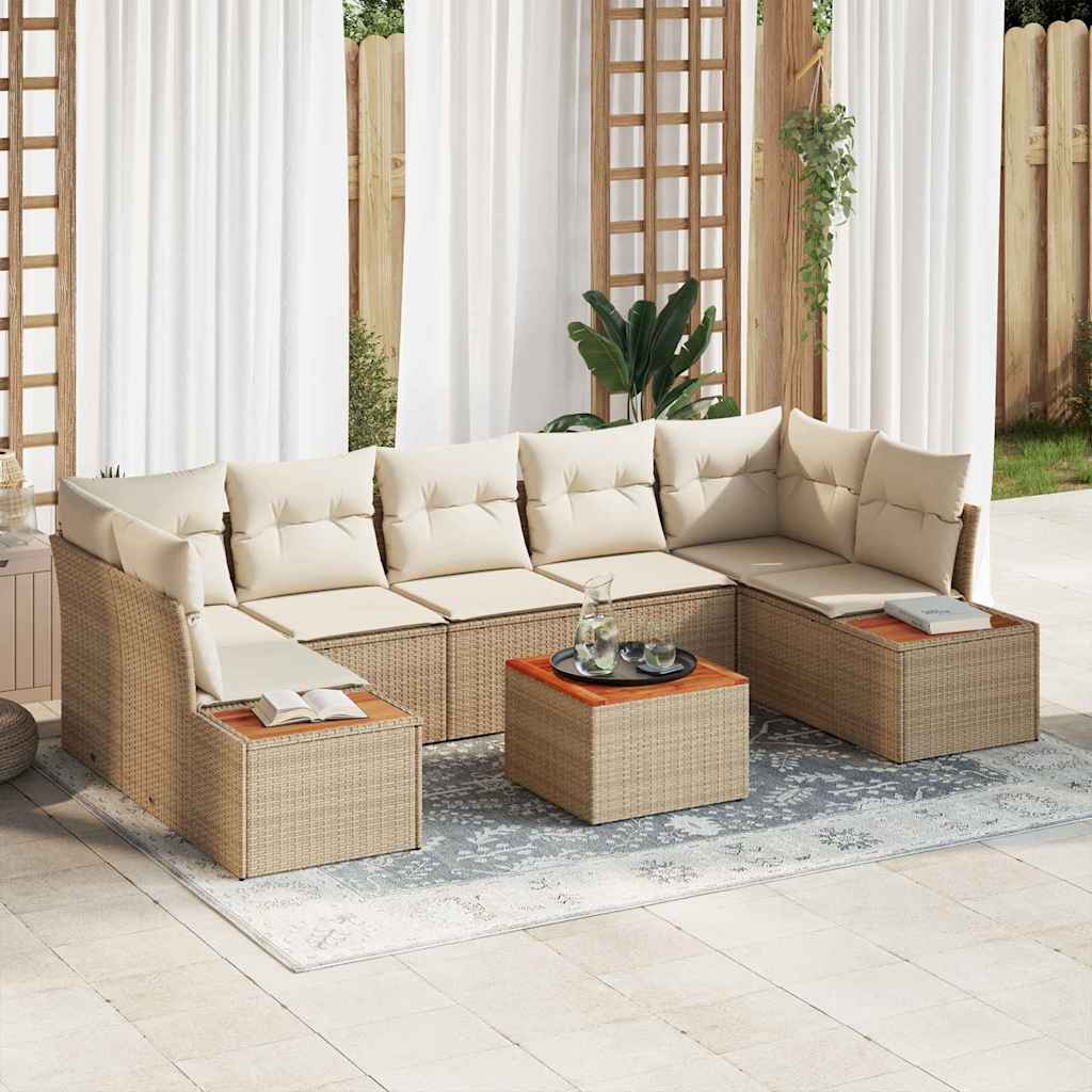 Set Divano da Giardino con cuscino 8 pcs Beige Poly Rattan | homemem39