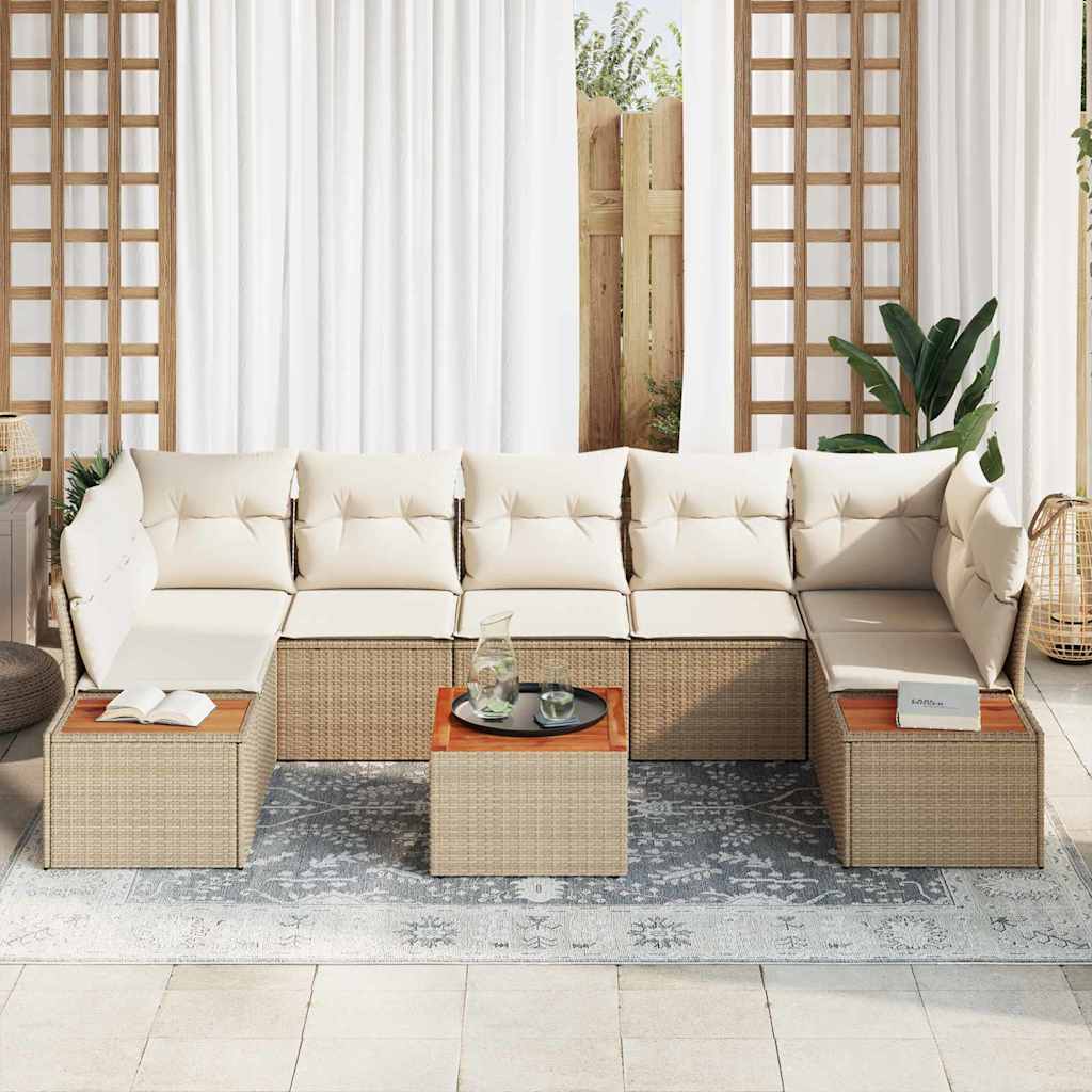 Set Divano da Giardino con cuscino 8 pcs Beige Poly Rattan | homemem39