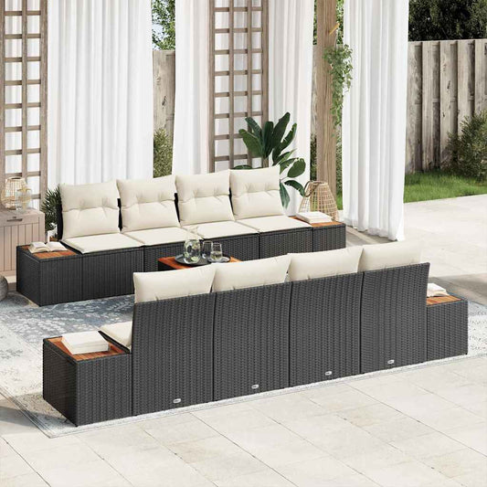 Set Divano da Giardino con cuscino 9 pcs Nero Poly Rattan - homemem39
