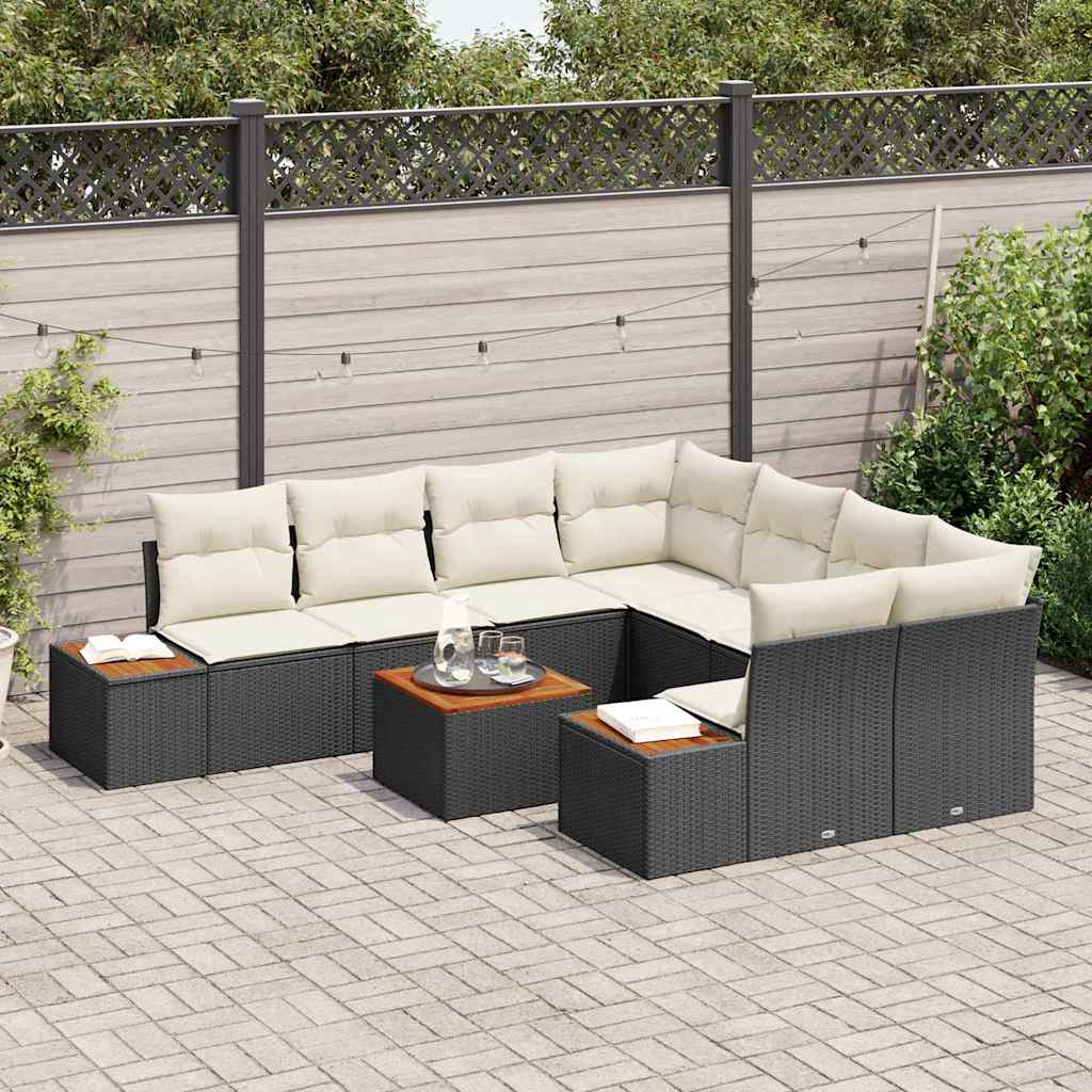 Set Divano da Giardino con cuscino 9 pcs Nero Poly Rattan - homemem39