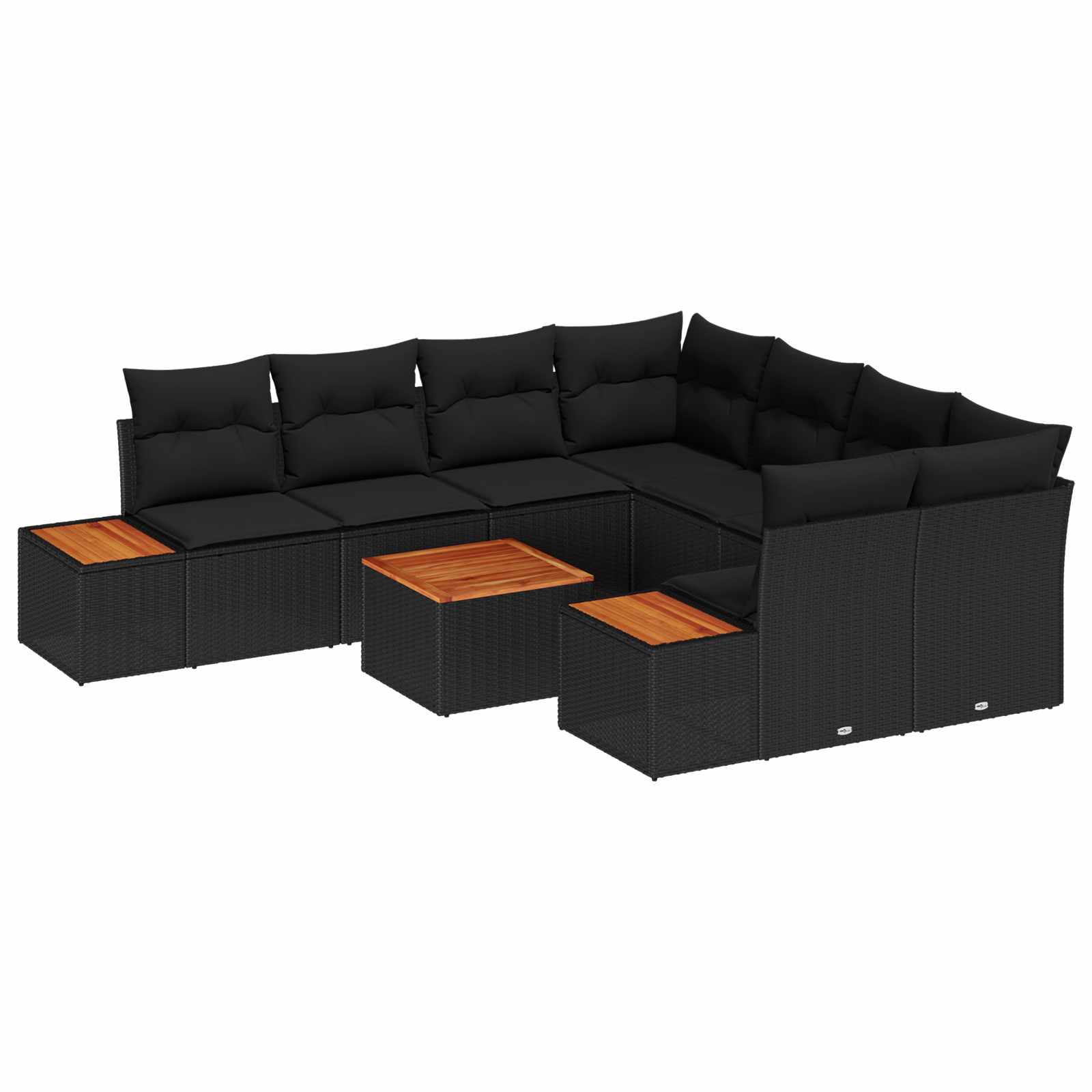 Set Divano da Giardino con cuscino 9 pcs Nero Poly Rattan | homemem39