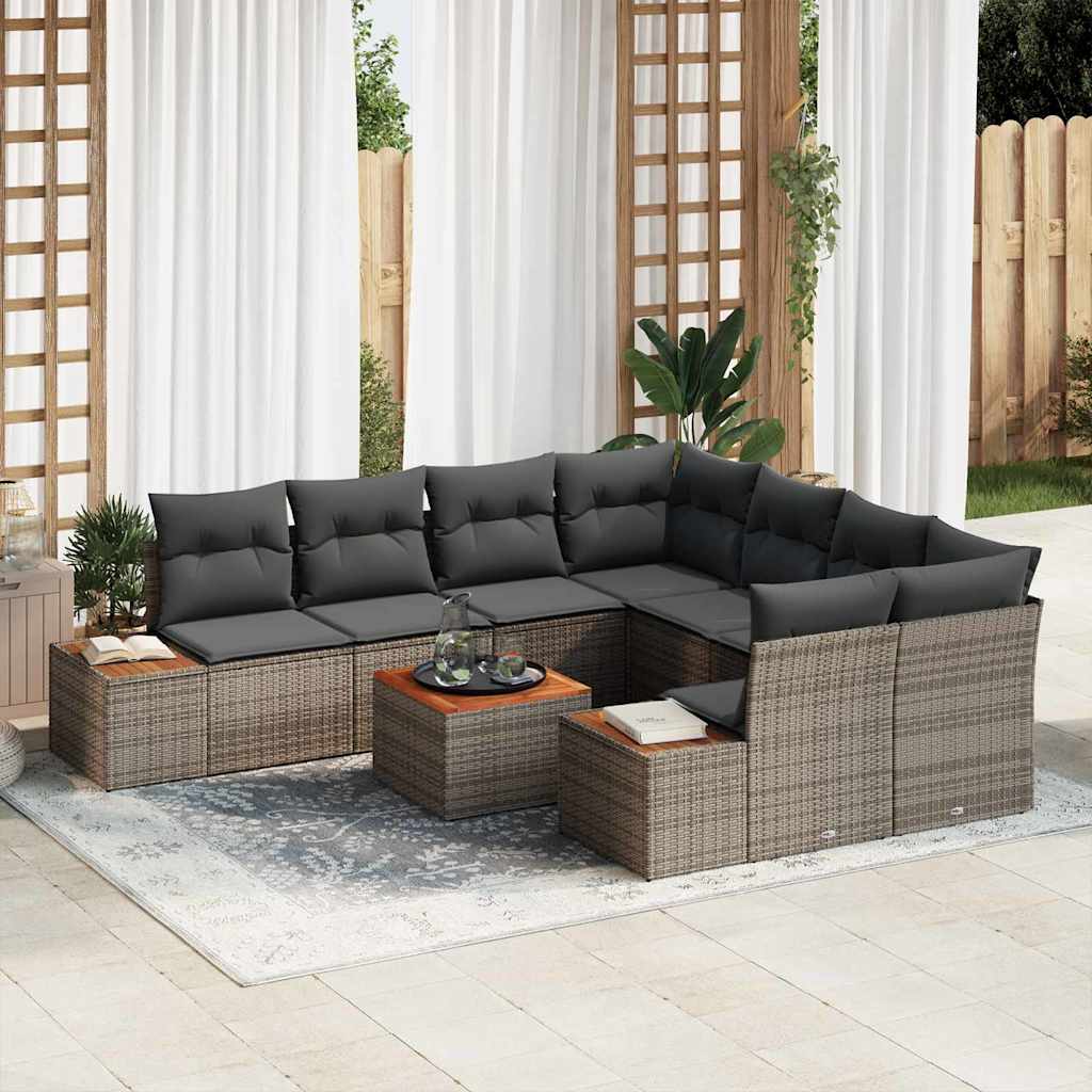 Set Divano da Giardino 9 pcs Grigio Poly Rattan | homemem39
