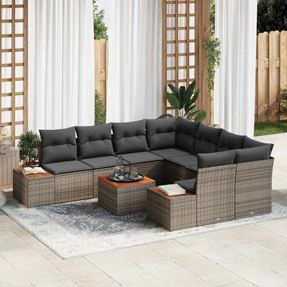 Set Divano da Giardino 9 pcs Grigio Poly Rattan | homemem39
