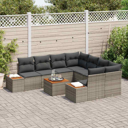 Set Divano da Giardino 9 pcs Grigio Poly Rattan | homemem39
