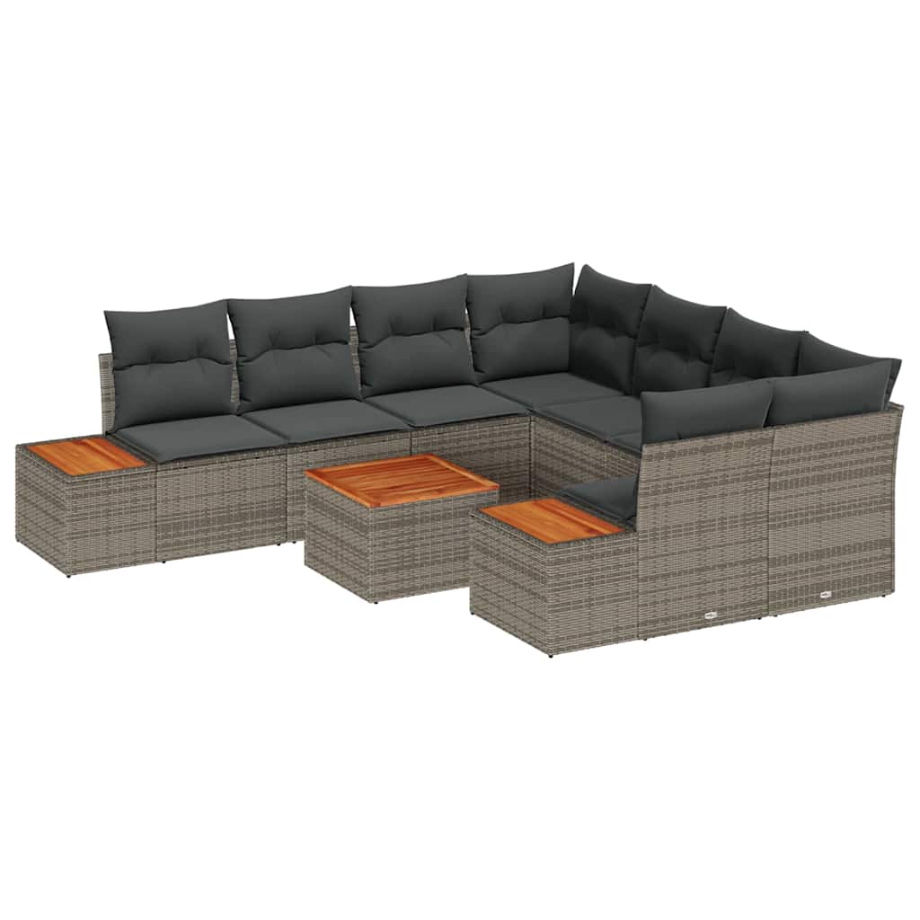 Set Divano da Giardino 9 pcs Grigio Poly Rattan | homemem39