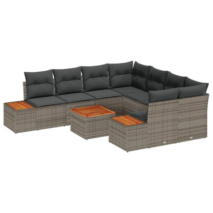 Set Divano da Giardino 9 pcs Grigio Poly Rattan | homemem39