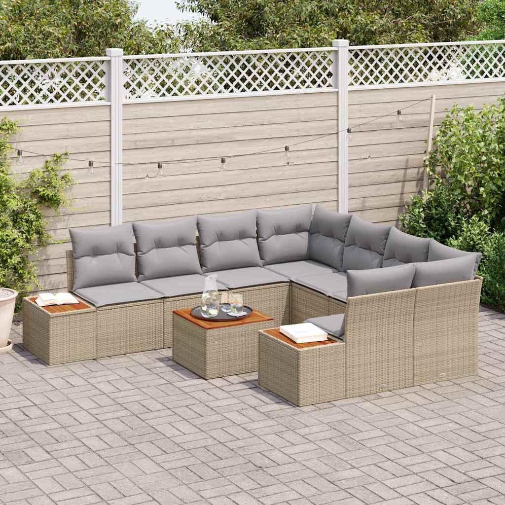 Set Divano da Giardino con cuscino 9 pcs Beige Poly Rattan | homemem39