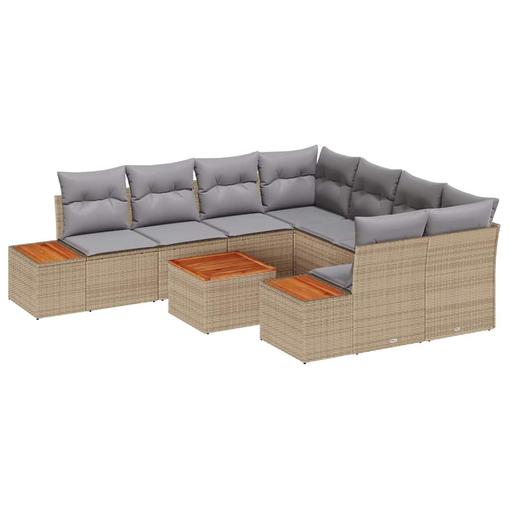 Set Divano da Giardino con cuscino 9 pcs Beige Poly Rattan | homemem39