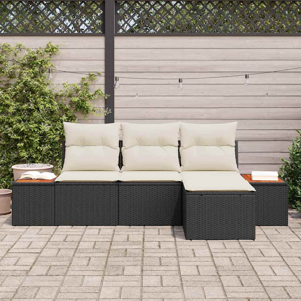 Set Divano da Giardino con cuscino 4 pcs Nero e Crema | homemem39