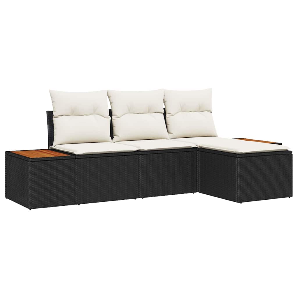 Set Divano da Giardino con cuscino 4 pcs Nero e Crema | homemem39