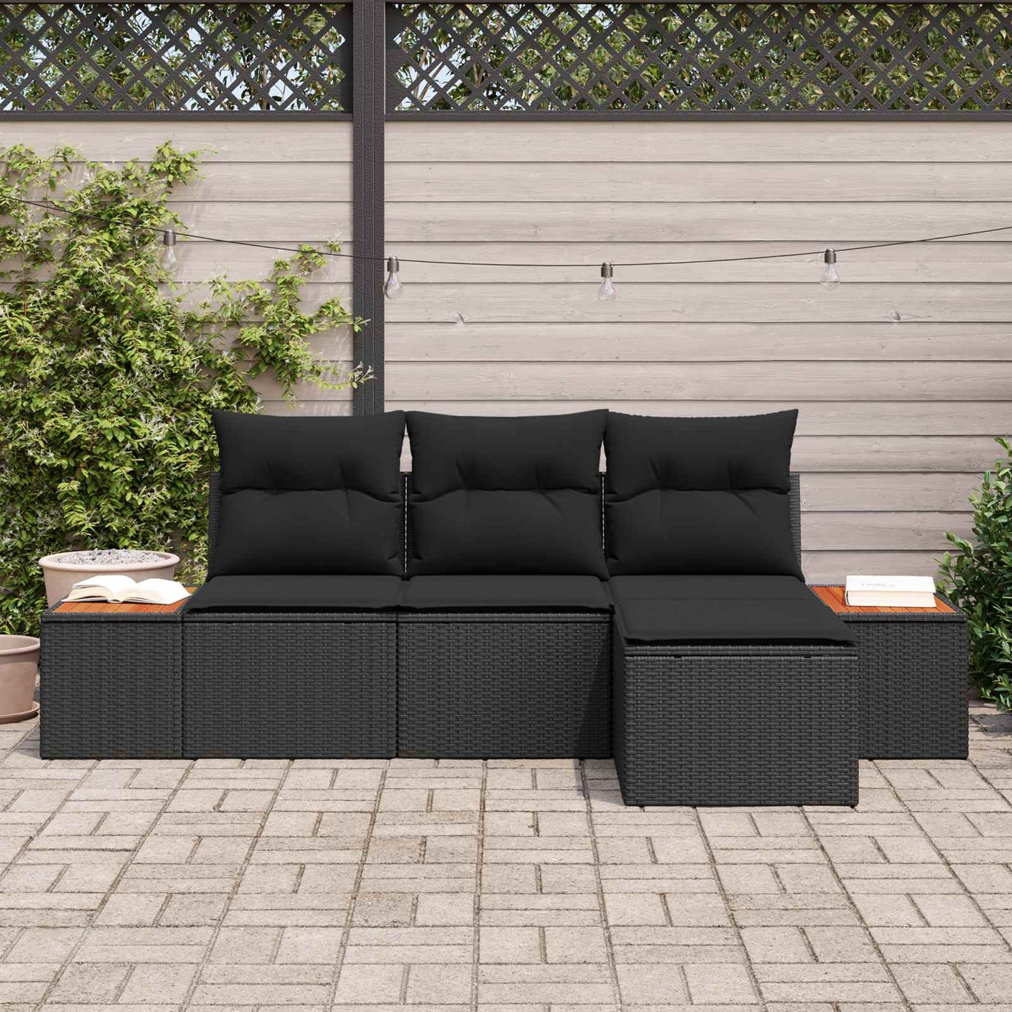 Set Divano da Giardino 4 pcs Nero Rattan in Polipropilene | homemem39