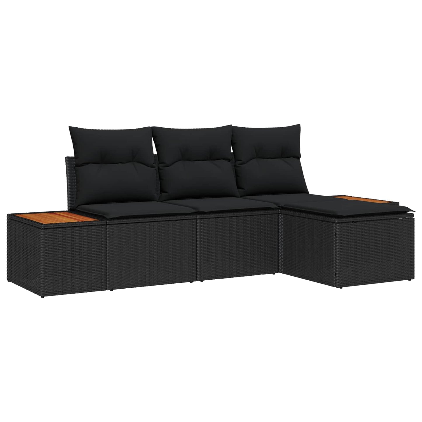 Set Divano da Giardino 4 pcs Nero Rattan in Polipropilene | homemem39