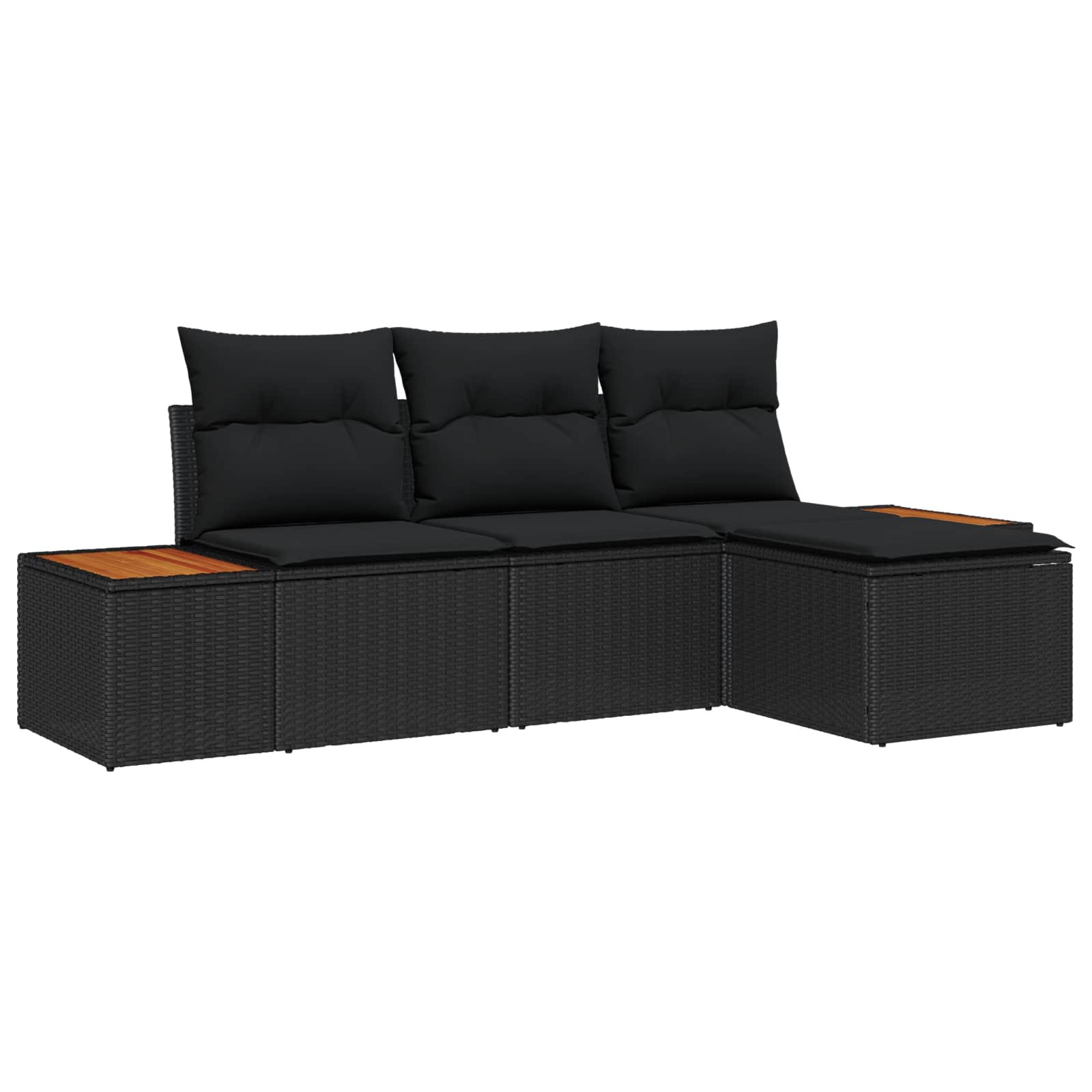 Set Divano da Giardino 4 pcs Nero Rattan in Polipropilene | homemem39