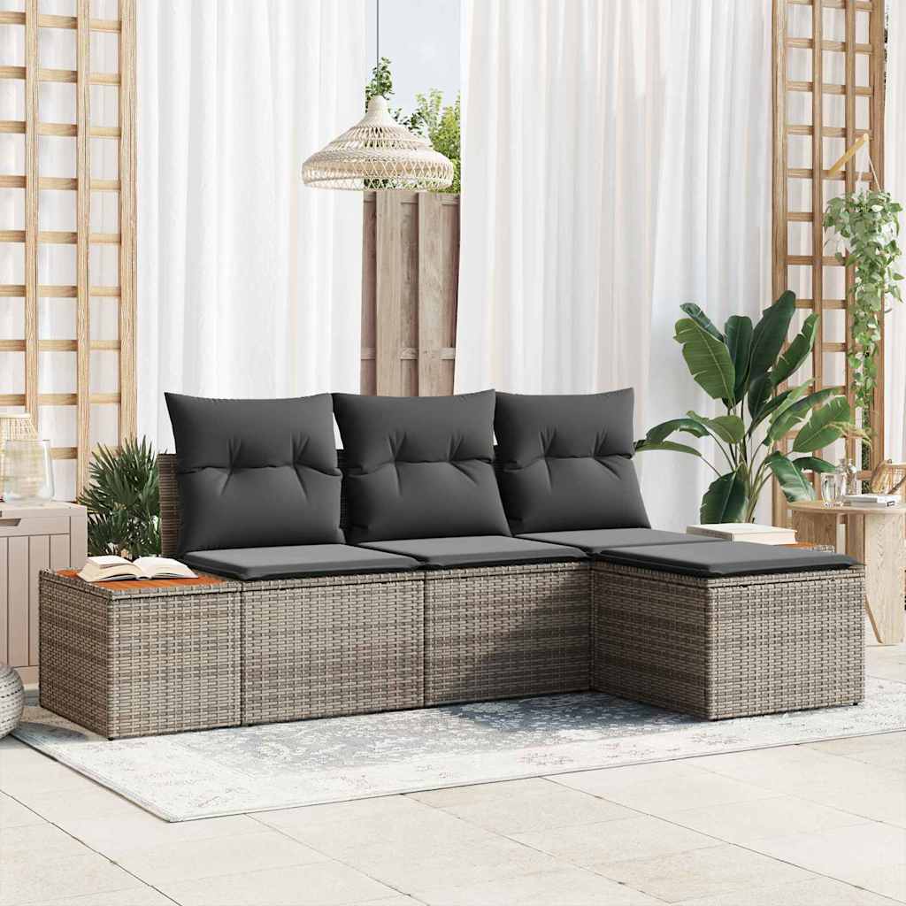 Set Divano da Giardino 4 pcs Grigio Rattan in Polipropilene | homemem39