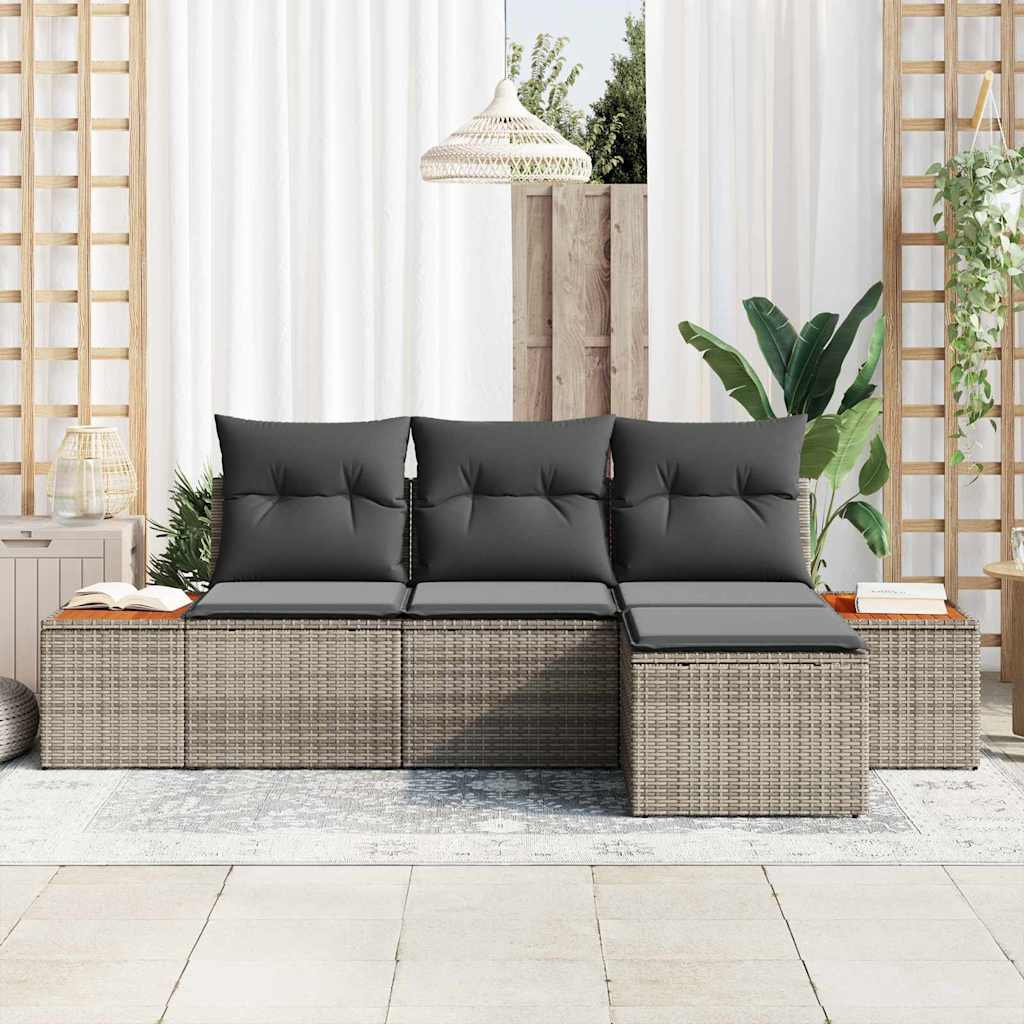 Set Divano da Giardino 4 pcs Grigio Rattan in Polipropilene | homemem39