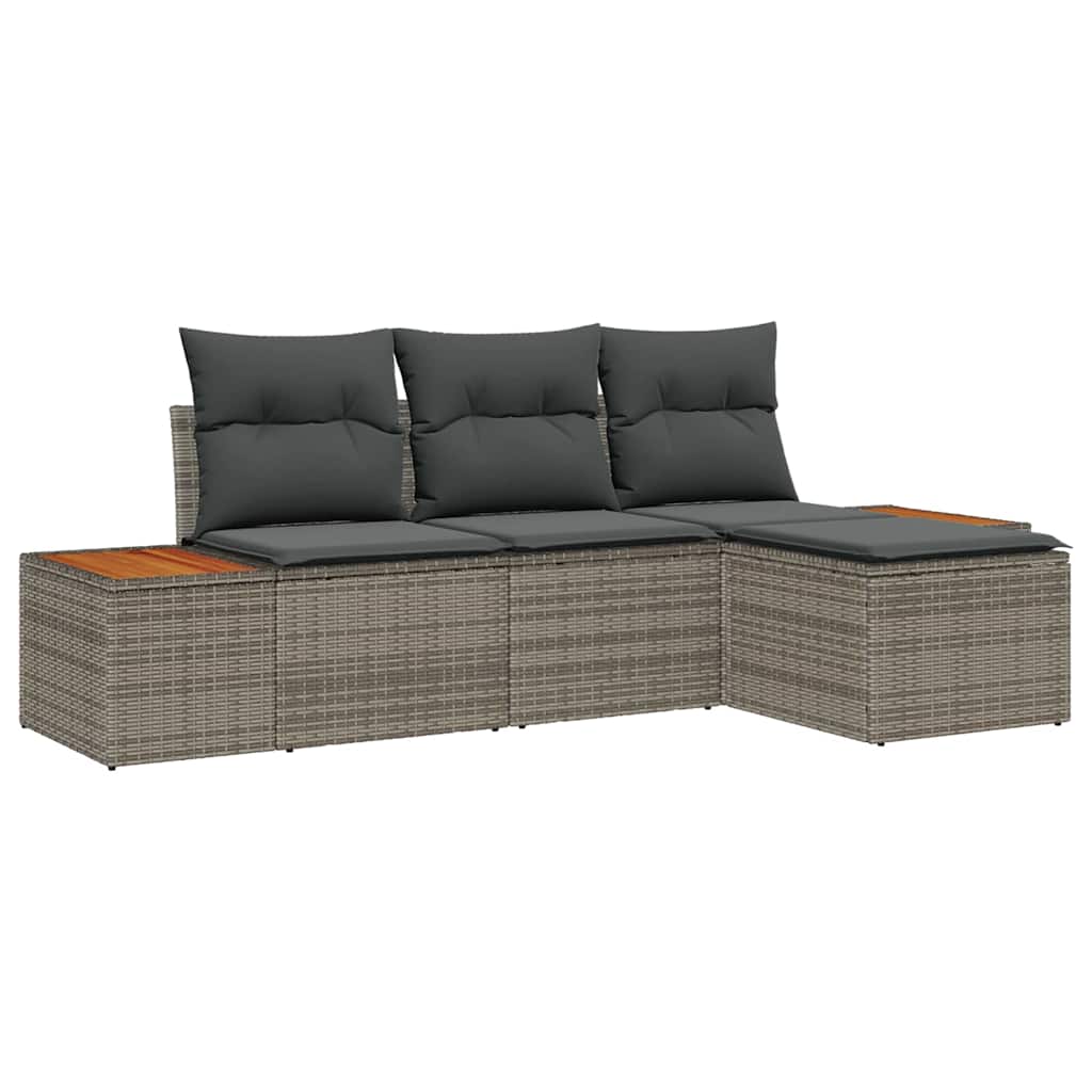 Set Divano da Giardino 4 pcs Grigio Rattan in Polipropilene | homemem39
