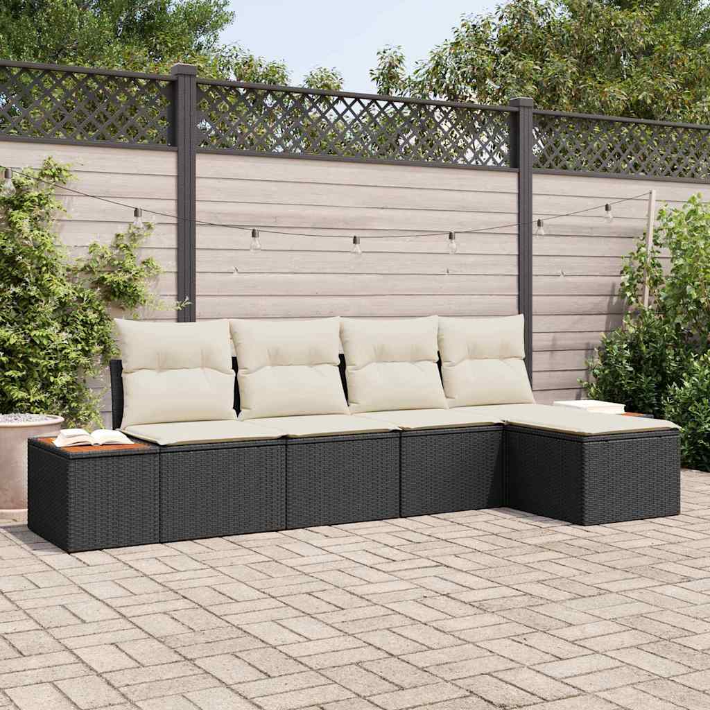 Set Divano da Giardino 6 pcs Nero e Crema Polyrattan | homemem39